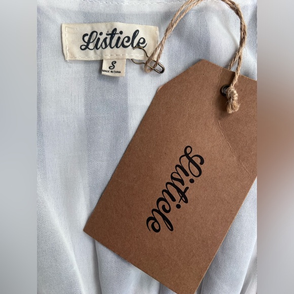 Listicle NEW Stipe Down Blue and white Wrap Maxi Dress Linen Style Size Small - Picture 5 of 12